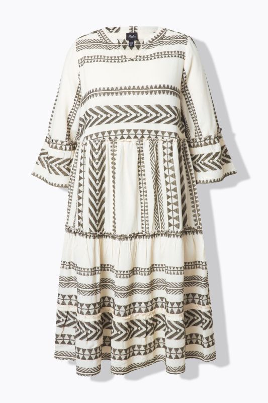 Geometric Striped 3/4 Sleeve Kaftan Dress