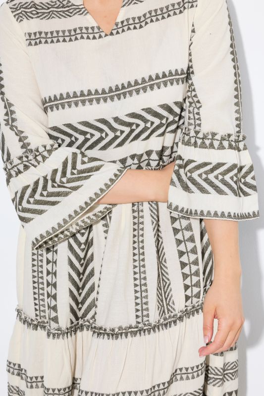 Geometric Striped 3/4 Sleeve Kaftan Dress