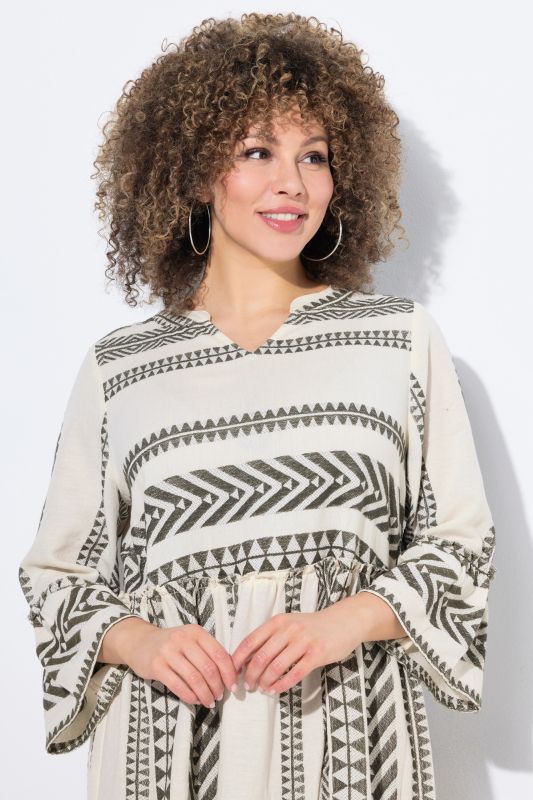 Geometric Striped 3/4 Sleeve Kaftan Dress