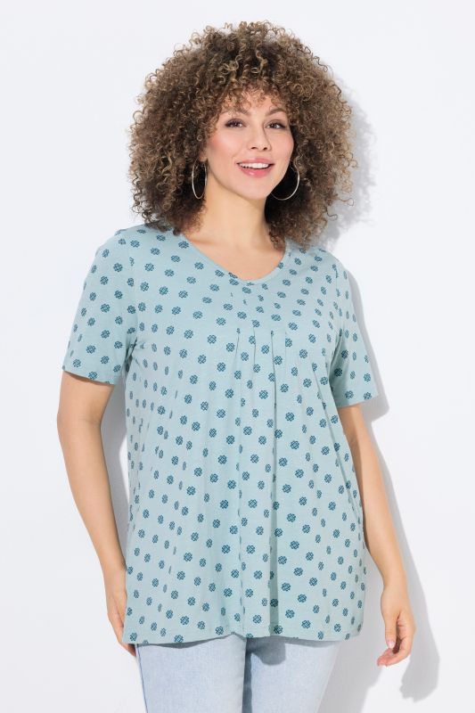 Tile Print Short Sleeve Pleated Tee