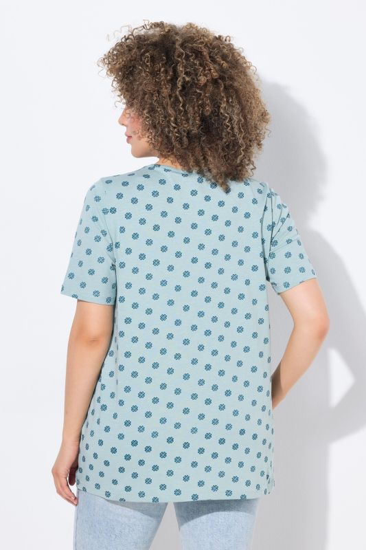 Tile Print Short Sleeve Pleated Tee