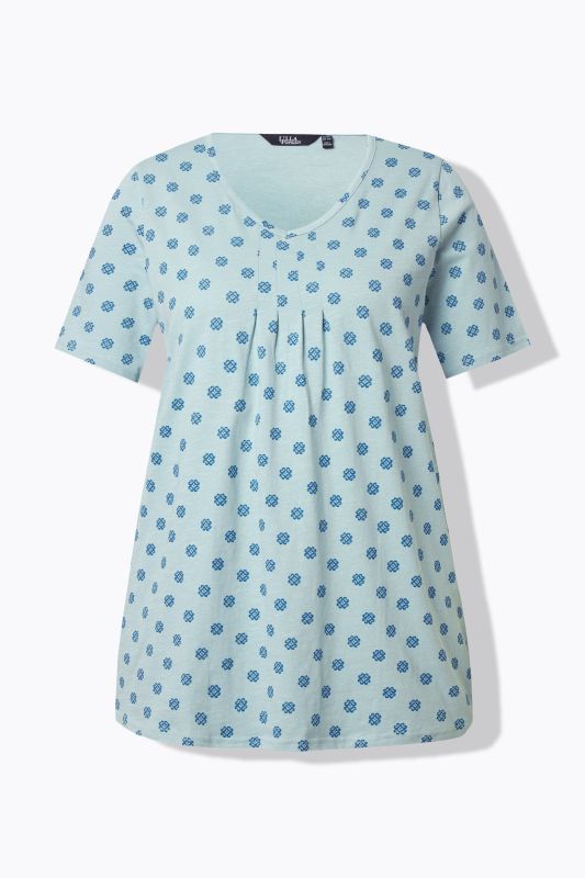 Tile Print Short Sleeve Pleated Tee