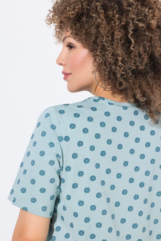 Tile Print Short Sleeve Pleated Tee