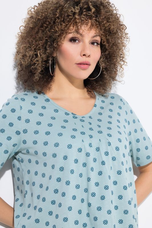 Tile Print Short Sleeve Pleated Tee