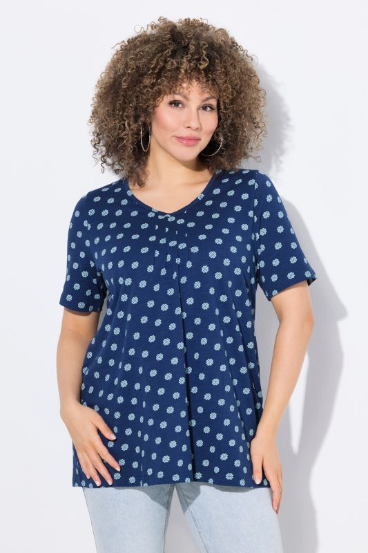 Tile Print Short Sleeve Pleated Tee