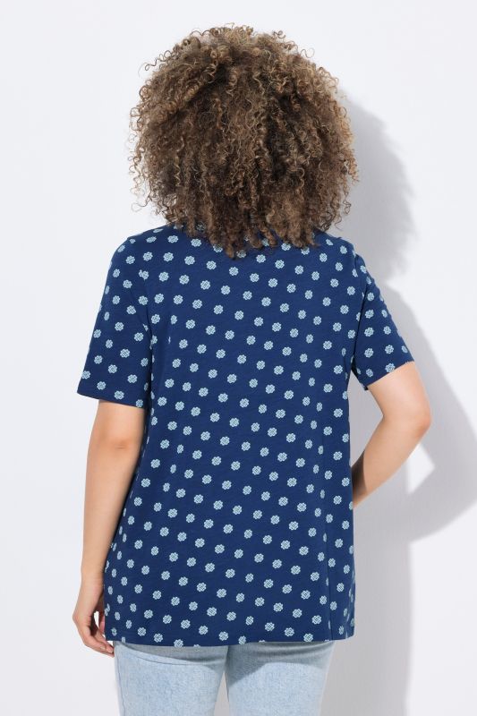 Tile Print Short Sleeve Pleated Tee