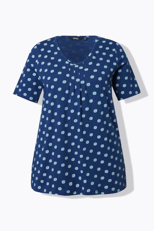 Tile Print Short Sleeve Pleated Tee