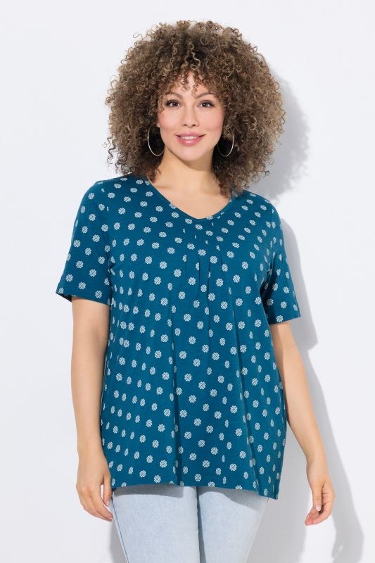 Tile Print Short Sleeve Pleated Tee