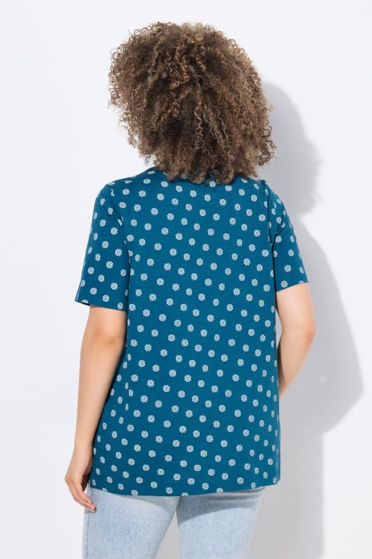 Tile Print Short Sleeve Pleated Tee