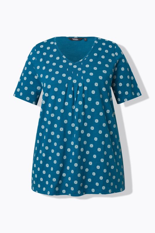 Tile Print Short Sleeve Pleated Tee