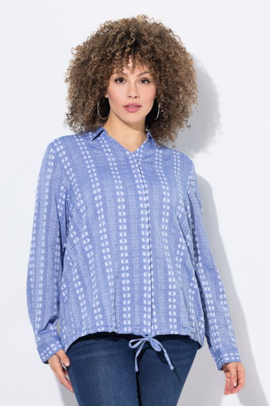 Textured Mixed Stripe Tie-Hem Blouse