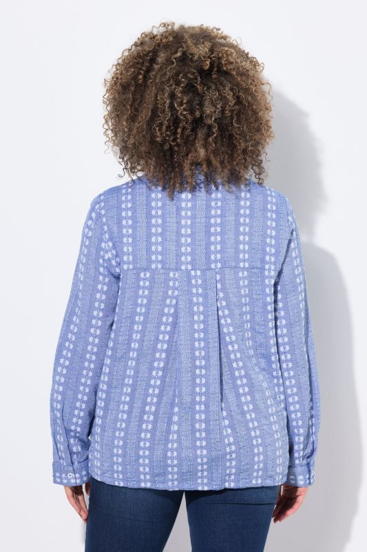 Textured Mixed Stripe Tie-Hem Blouse