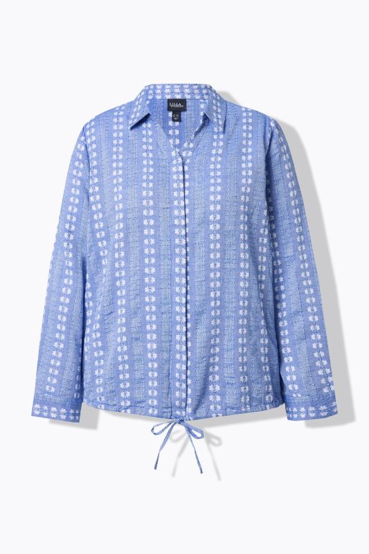 Textured Mixed Stripe Tie-Hem Blouse