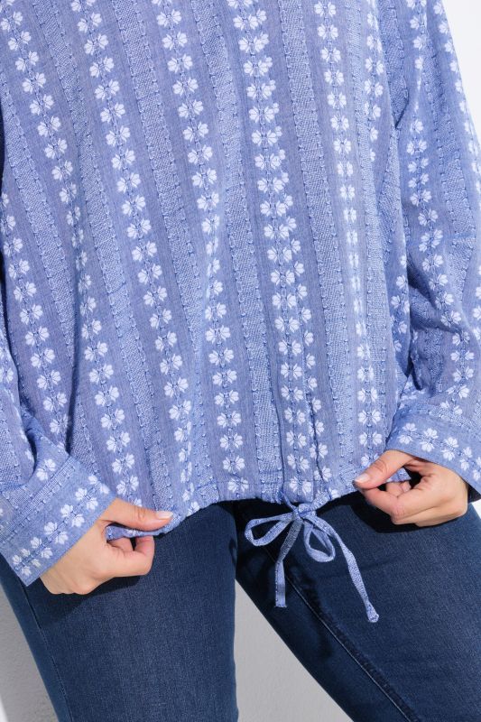 Textured Mixed Stripe Tie-Hem Blouse