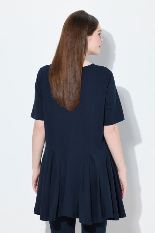 Eco Cotton Short Sleeve Godet Pleated Knit Tunic