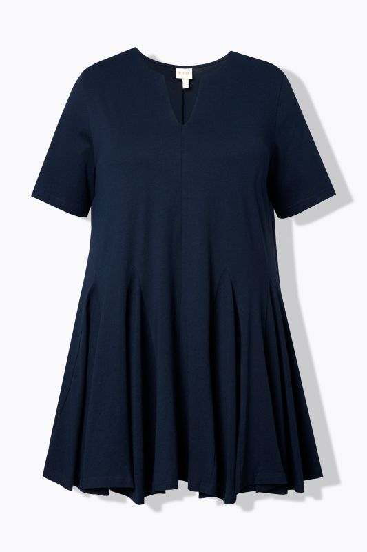 Eco Cotton Short Sleeve Godet Pleated Knit Tunic