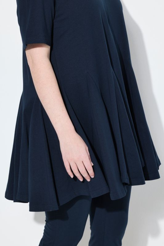 Eco Cotton Short Sleeve Godet Pleated Knit Tunic