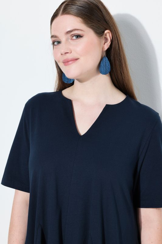 Eco Cotton Short Sleeve Godet Pleated Knit Tunic
