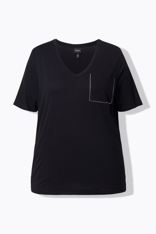Rhinestone Chest Pocket Short Sleeve Tee