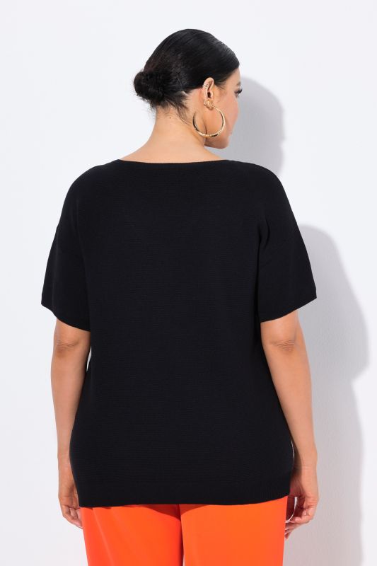 Ribbed Short Sleeve V-Neck Sweater