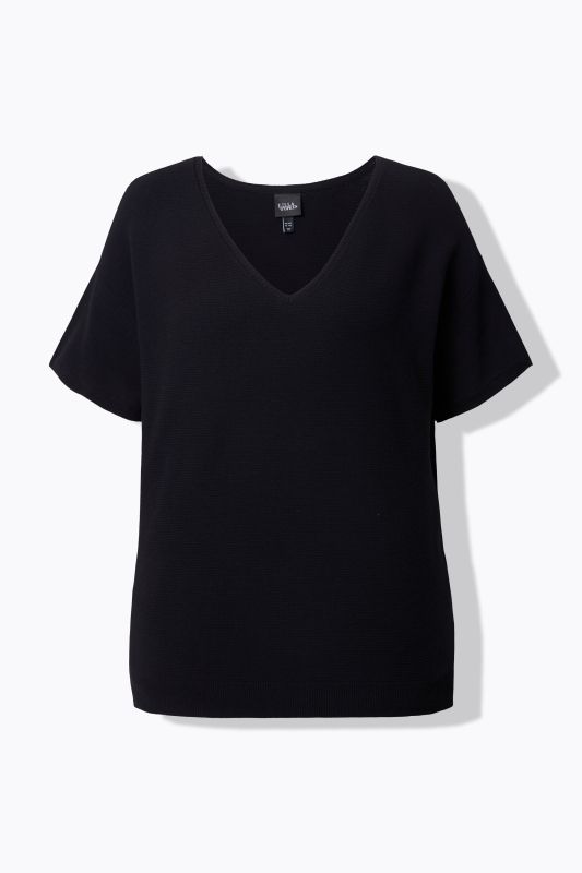 Ribbed Short Sleeve V-Neck Sweater