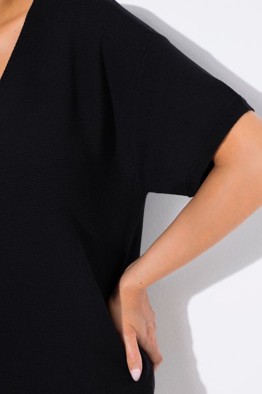 Ribbed Short Sleeve V-Neck Sweater