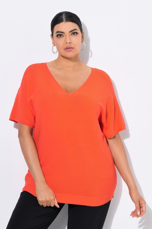 Ribbed Short Sleeve V-Neck Sweater