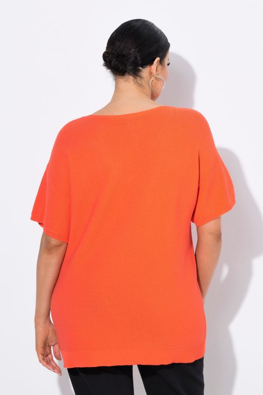 Ribbed Short Sleeve V-Neck Sweater