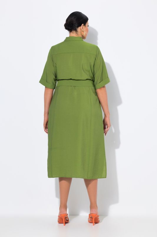 Textured Belted Button Down Dress