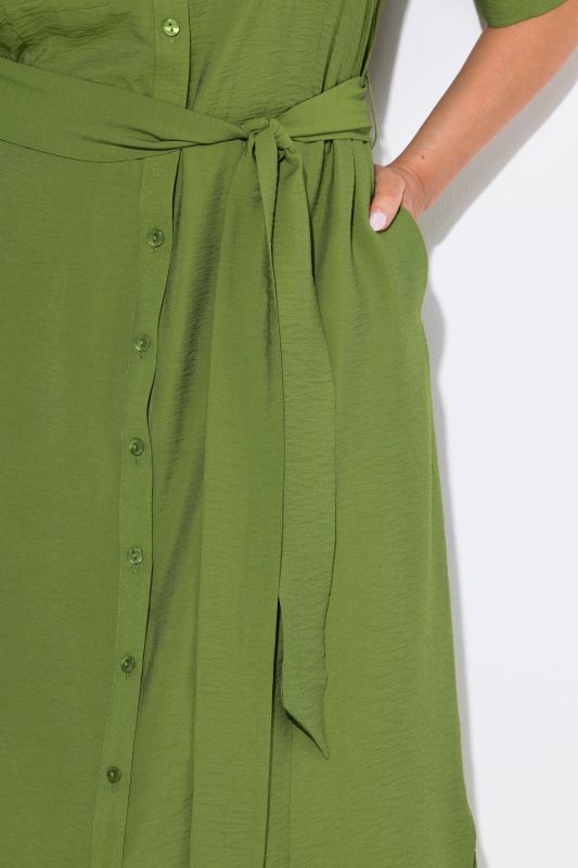 Textured Belted Button Down Dress