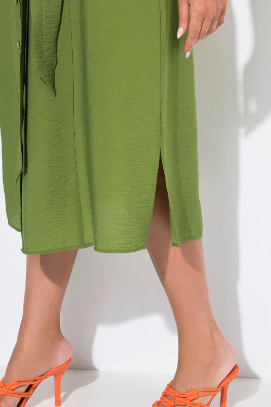 Textured Belted Button Down Dress