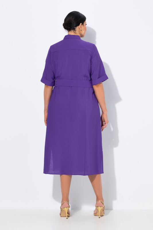 Textured Belted Button Down Dress