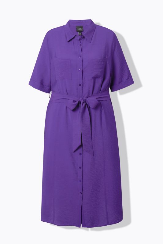 Textured Belted Button Down Dress