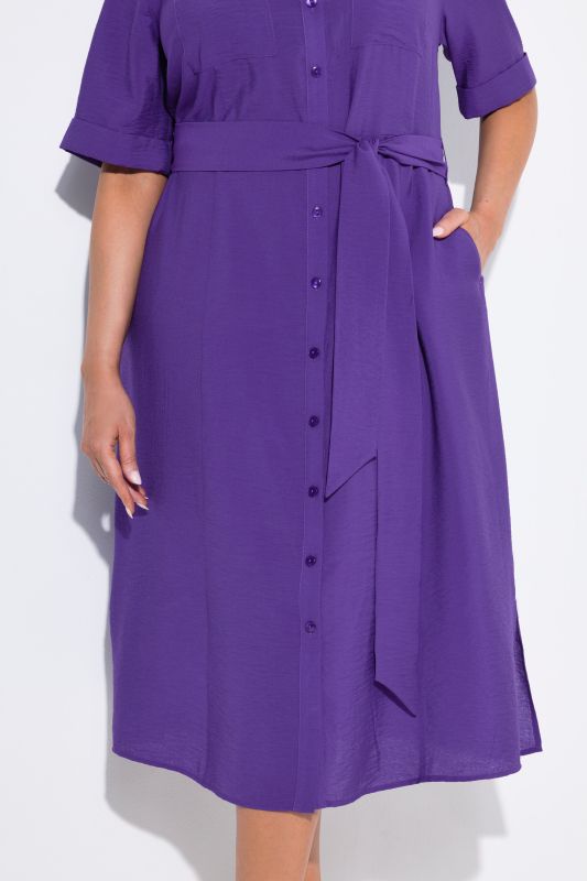 Textured Belted Button Down Dress