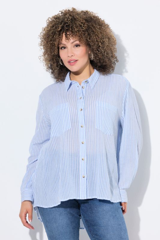 Striped Button Down Crepe Blouse