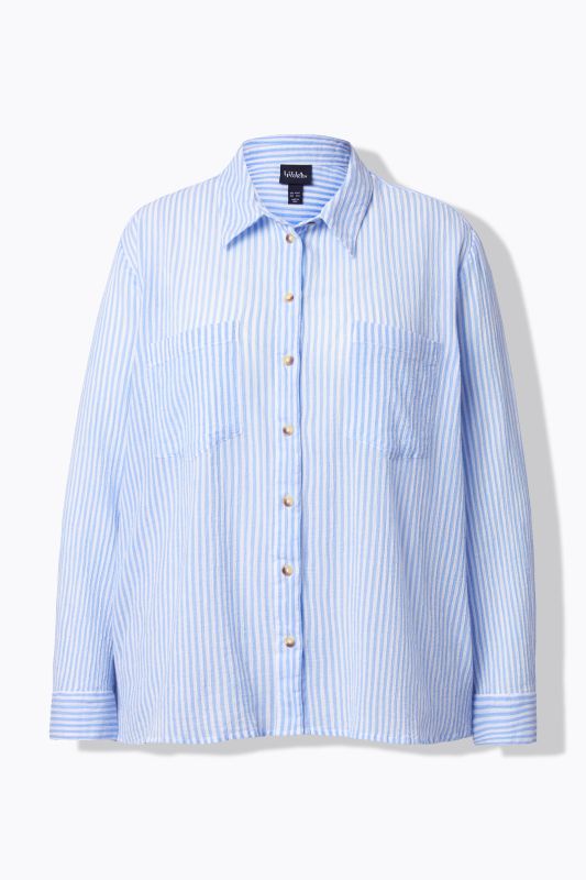 Striped Button Down Crepe Blouse