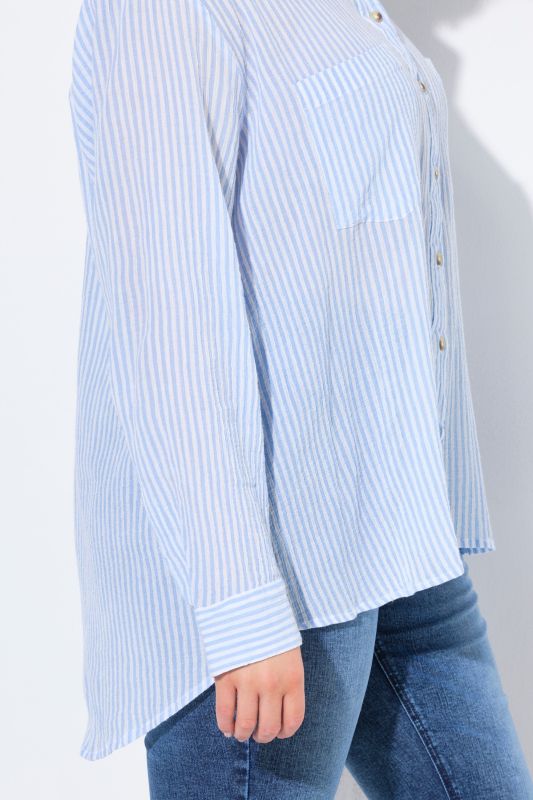 Striped Button Down Crepe Blouse