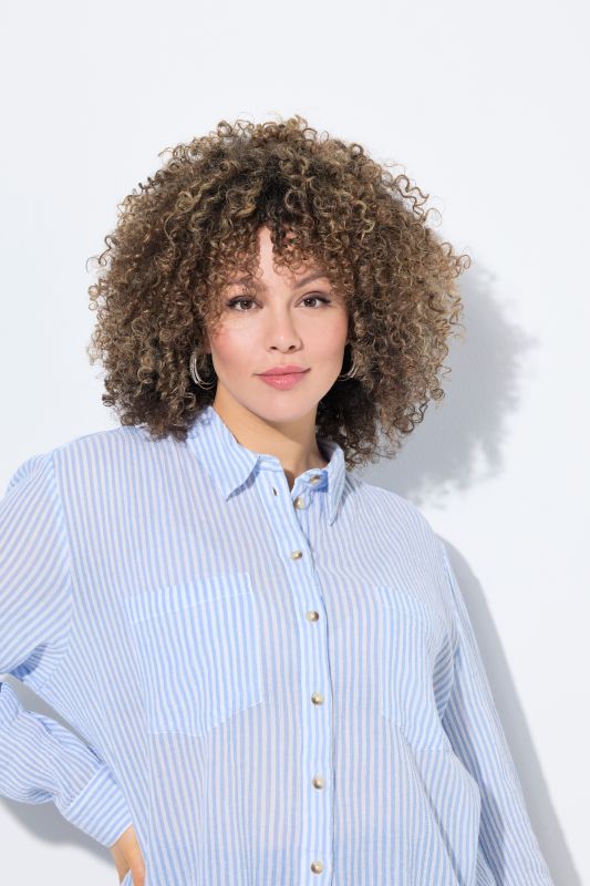 Striped Button Down Crepe Blouse