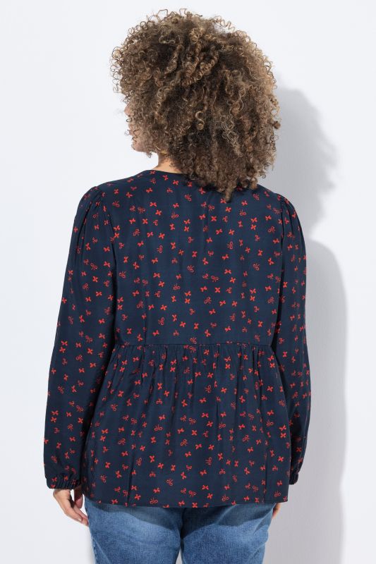 Bow Print Ribbon-Tie Blouse