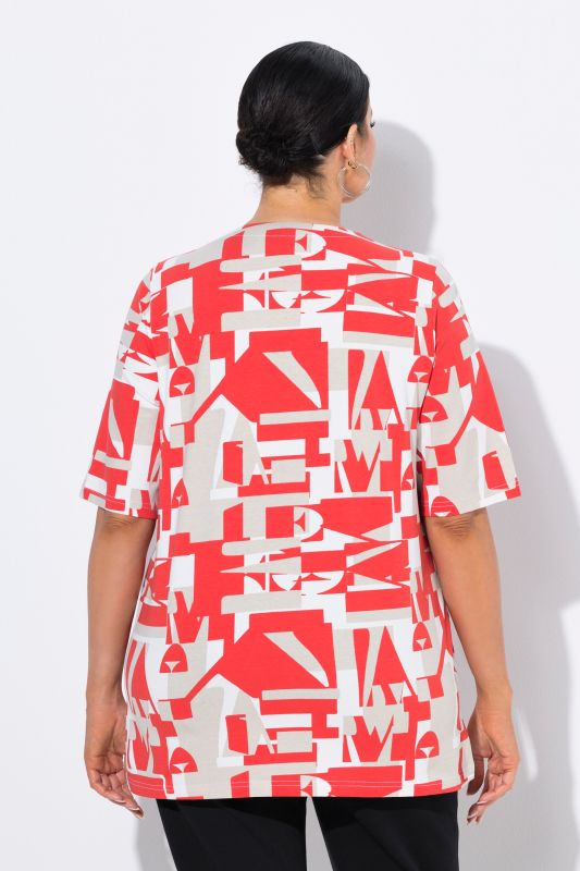 Geometric Letter Print Short Sleeve V-Neck Tee