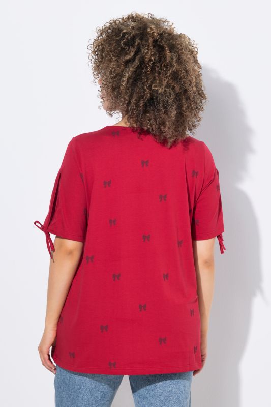 Bow Print Split Sleeve Tee