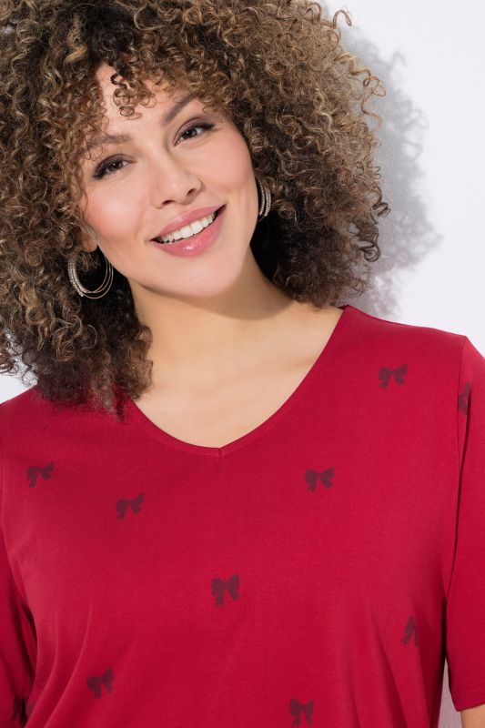 Bow Print Split Sleeve Tee