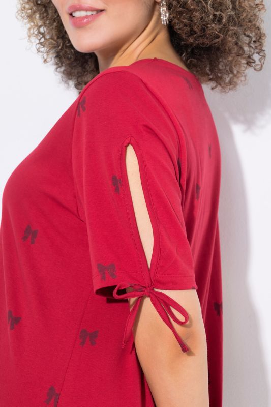 Bow Print Split Sleeve Tee