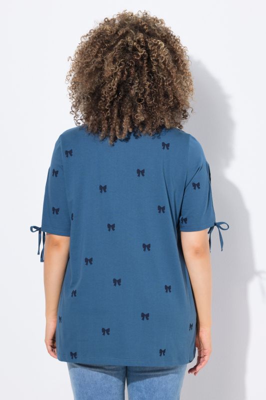 Bow Print Split Sleeve Tee