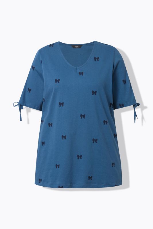 Bow Print Split Sleeve Tee