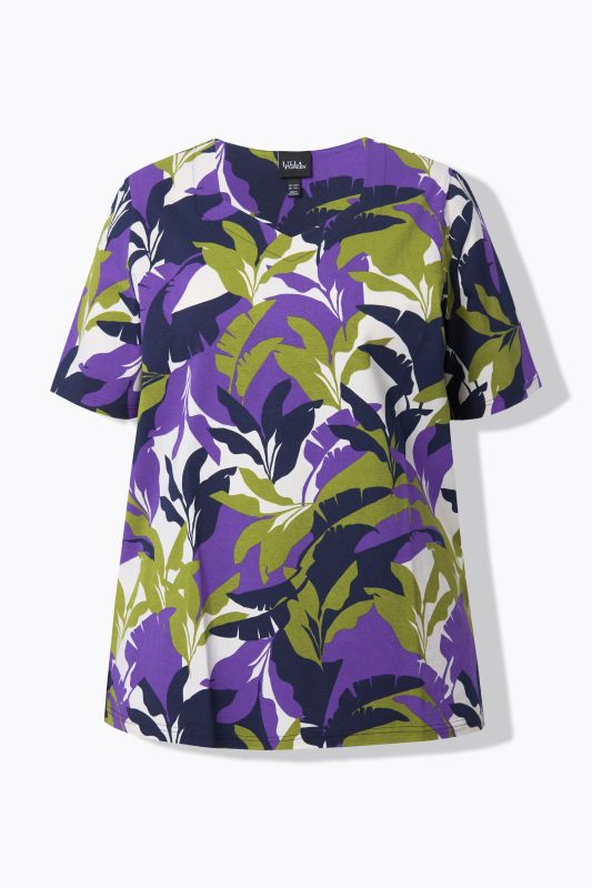 Leaf Print Sweetheart Neckline Tee