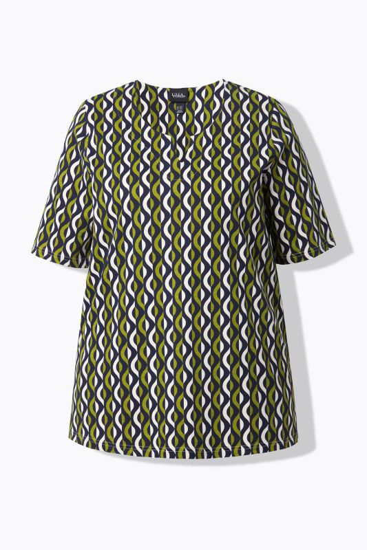 Geometric Print Short Sleeve Split Neck Tee