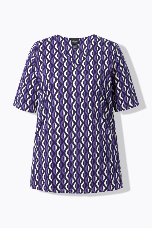 Geometric Print Short Sleeve Split Neck Tee