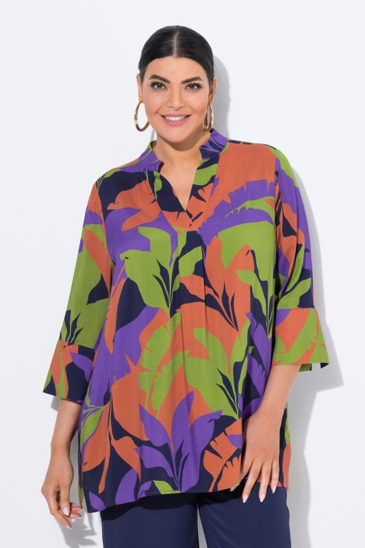 Leaf Print 3/4 Sleeve Blouse
