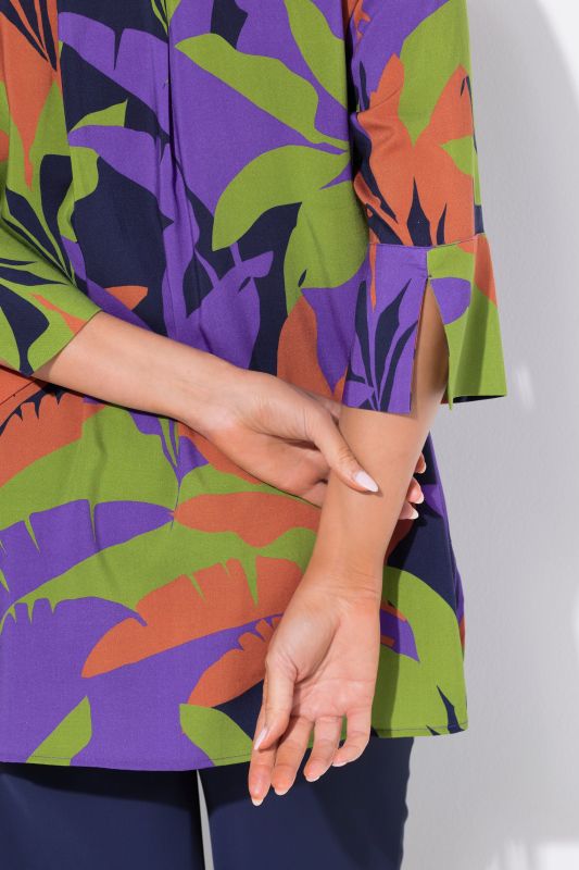 Leaf Print 3/4 Sleeve Blouse